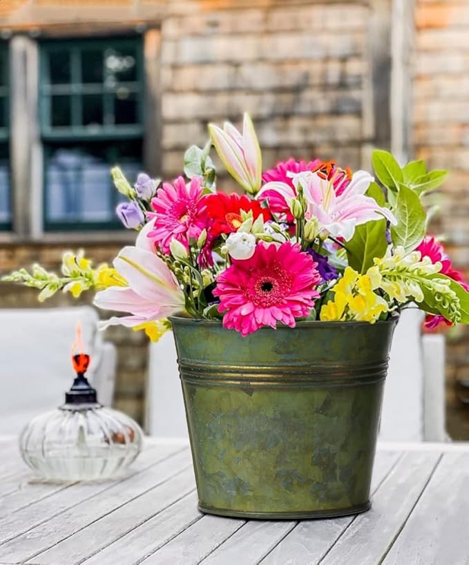 Briful 5 Size Galvanized Buckets Rustic Farmhouse Metal Bucket Galvanized - Image 5