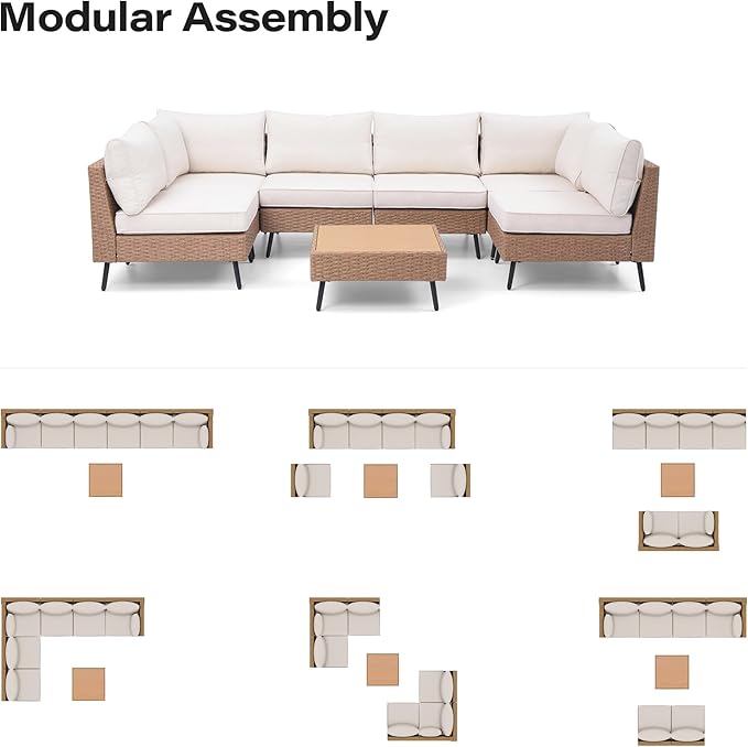 LAUSAINT HOME Outdoor Patio Furniture, 7 Piece Outdoor Sectional Sofa PE Rattan - Image 6