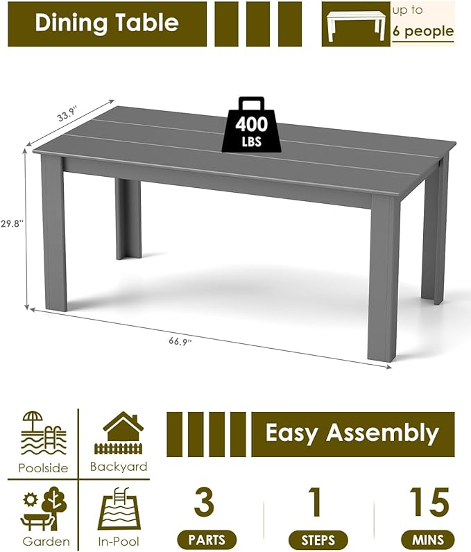 GREENVINES Outdoor Dining Table | 67’’ | HDPE | Rectangle Tables - Image 2