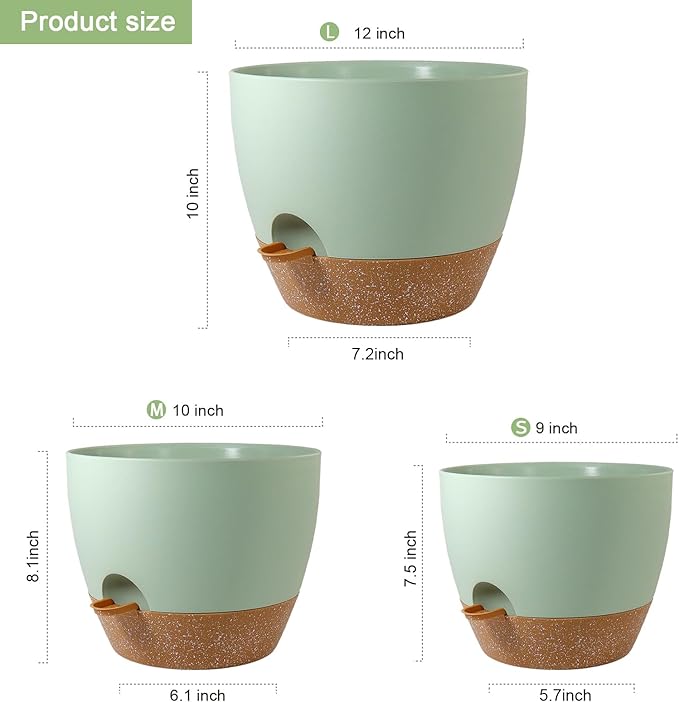 Big Self Watering Pots 12/10/9 inch, Plant Pots - Image 2