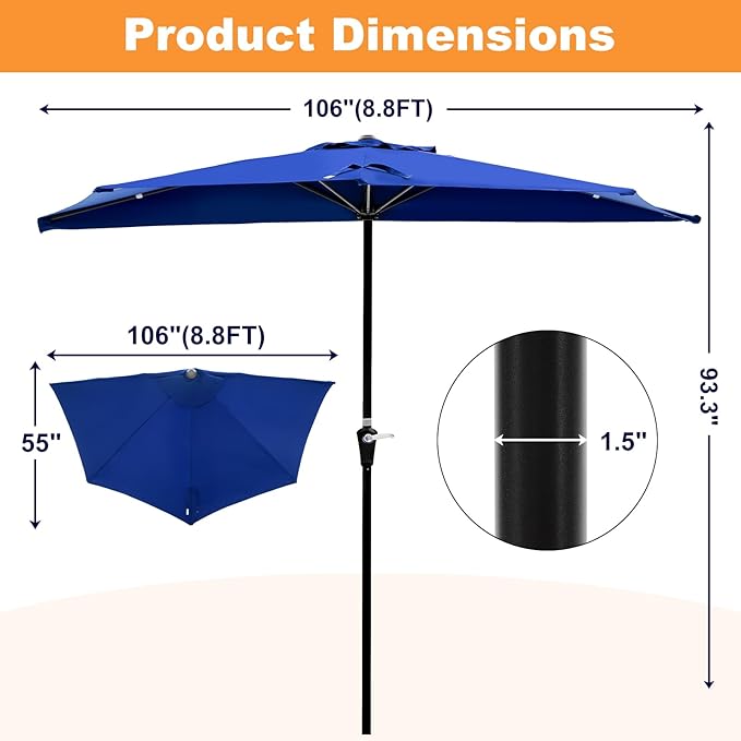 OLIXIS Half 9Ft Umbrella Outdoor Patio, Scalloped Patio Umbrella - Image 2