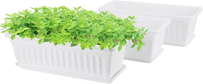 GREANER Rectangle Plastic Flower Boxes, 3 Pack Large Long Planter 16.9x7.48 by GREANER