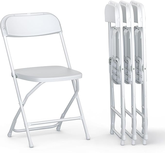 4 PACK White Foldable Plastic Chair | Folding & Stackable | 350 lbs Capacity by OurModernSpace