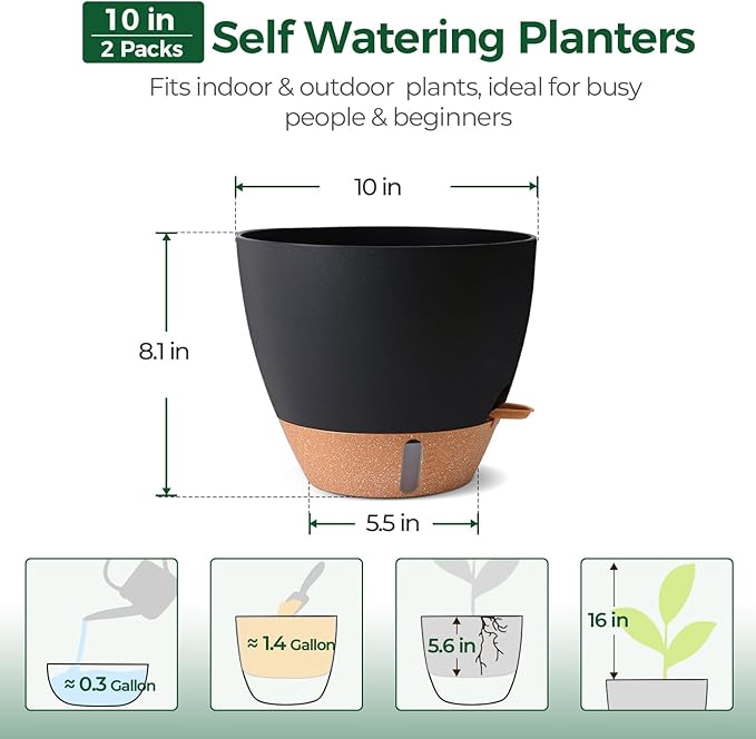 2 Pack 10 Inch Self Watering Pots - Image 3