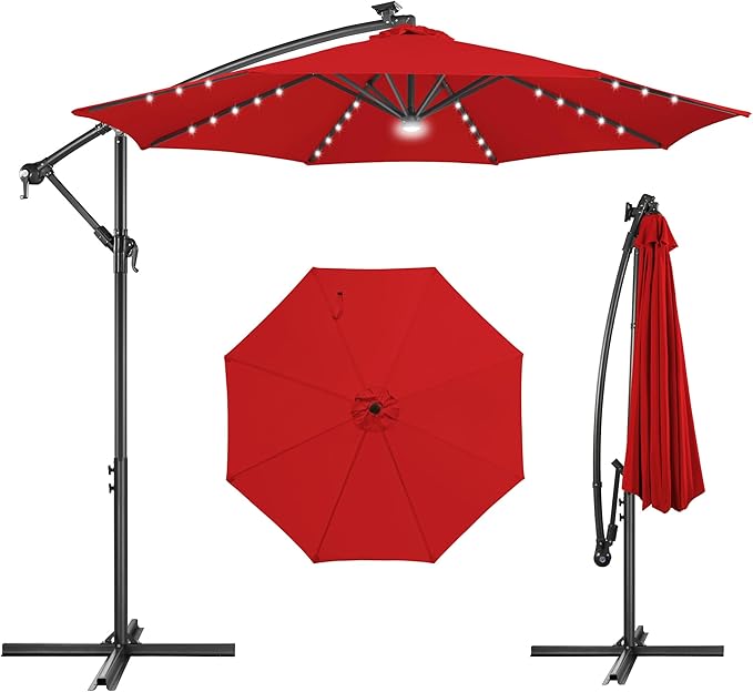 Solar Offset Patio Umbrella - 10 ft Solar Cantilever Umbrella Outdoor by AckMizz