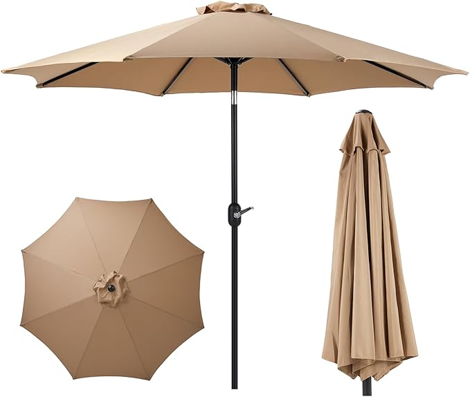 OLIXIS 9ft Patio Umbrella with Tilt and Crank Button & 8 Sturdy Ribs Waterproof by OLIXIS