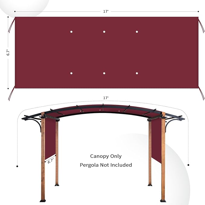 17x6.8 Ft Universal Pergola Replacement Canopy, Outdoor Canopy Shade Cover - Image 2
