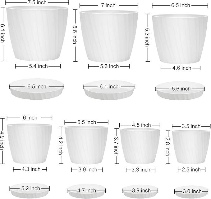 7 pcs Plant Pots with Drainage Holes and Saucers, Indoor Planters - Image 5
