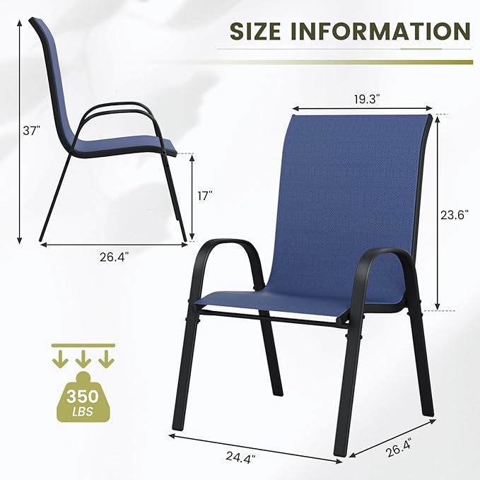 UDPATIO Patio Chairs Set of 4, Stackable Outdoor Dining Chairs - Image 3