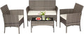 FDW | 4-Piece Patio Furniture Set | Gray & Khakhi | Outdoor Wicker Furniture by FDW