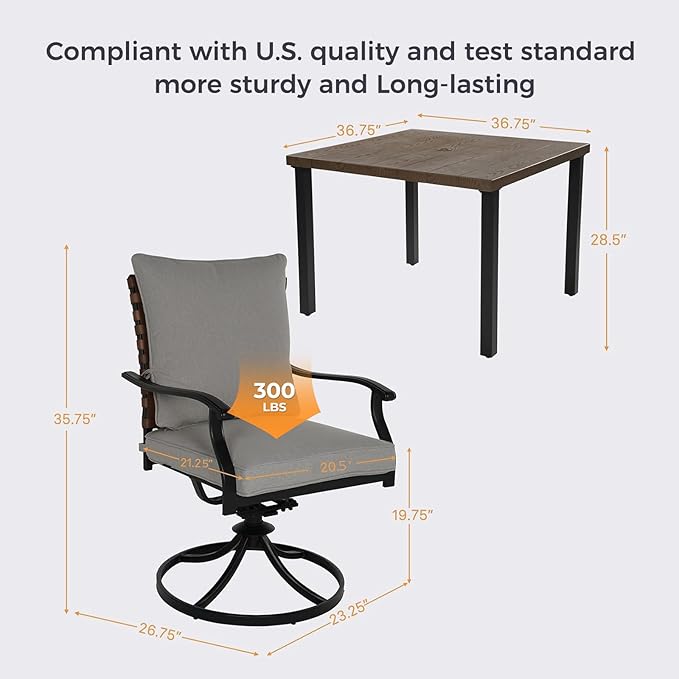 Grand patio 5-Piece Outdoor Dining Set, 4 Leather-Look Wicker Swivel Patio - Image 4