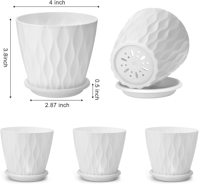 4 inch Plant Pots, 5 Pack Flower Pots Outdoor Indoor, Planters - Image 2