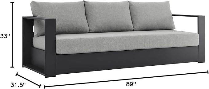 Modway Tahoe Aluminum Outdoor Patio Sofa in Gray Gray - Image 3