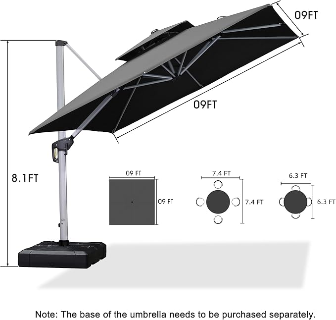 PURPLE LEAF 9ft Patio Umbrella Outdoor Square Umbrella Large Cantilever - Image 8