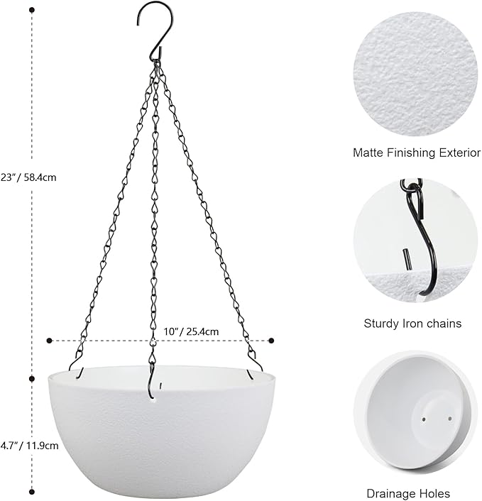 10 inch Hanging Planters for Indoor Outdoor Plants, 2 Pack Hanging Flower Pots - Image 2