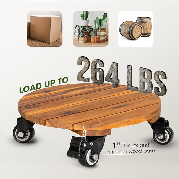 Idzo 2pack 12inches Wood Plant Caddy - Image 4
