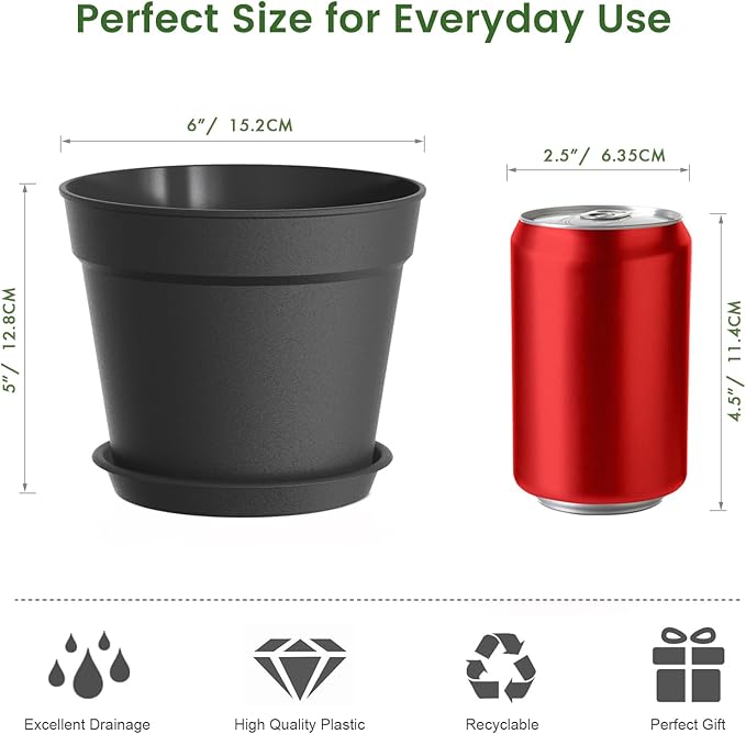 20 Pack 6 Inch Plant Pots with Drainage and Saucers, Stackable Nursery Planters - Image 5