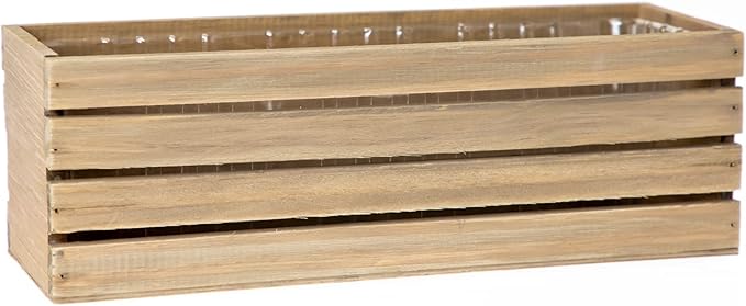 Wood Planter Box with Wine Crate Styled, 12x4 Inch Rectangular, Rustic Barn Wood - Image 4