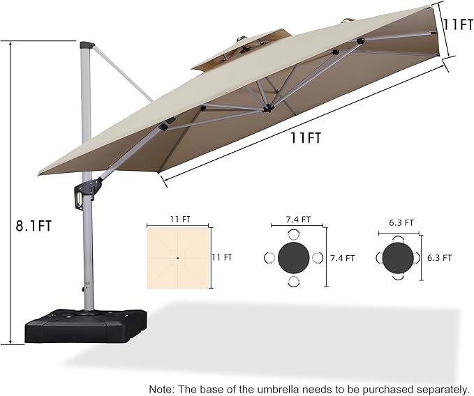 PURPLE LEAF 11 Feet Double Top Deluxe Square Patio Umbrella Offset Hanging - Image 9