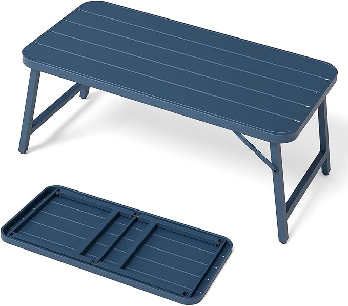 VINGLI Outdoor Folding Coffee Table, Rectangle Drainable Iron Patio Table by VINGLI