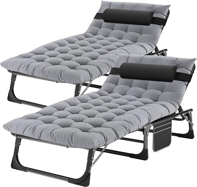 ABORON 2PK Chaise Lounge Chair, 5 Positions Padded Outdoor Tanning Chair by ABORON