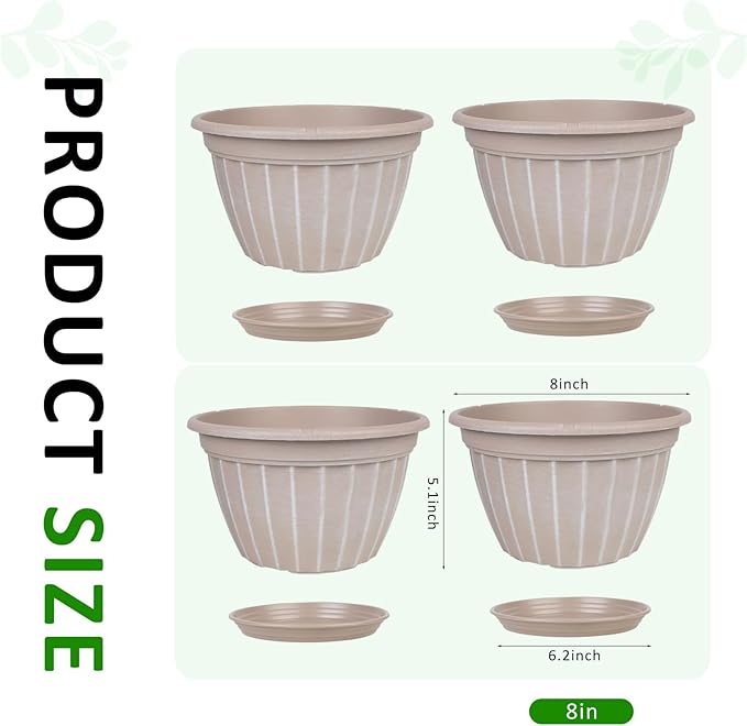 FGstyle 4 Pack Flower Pots, 8 Inch Plants Pot, Planters Pot - Image 5