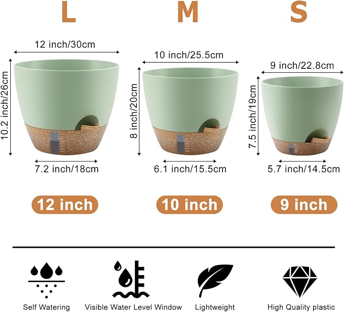Self-Watering Plant Pots with Water Level Indicator, Drainage Holes & Saucers – - Image 2