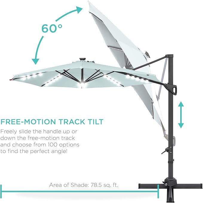 Best Choice Products 10ft Solar LED Cantilever Patio Umbrella, 360-Degree - Image 5