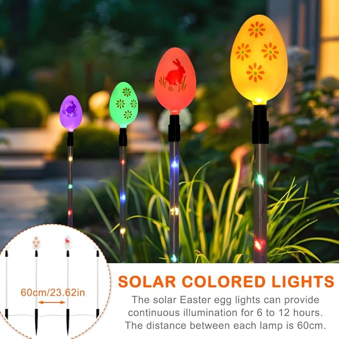 8 PCS Solar Easter Eggs Stake Lights, IP65 Waterproof Multicolor Outdoor Easter - Image 2