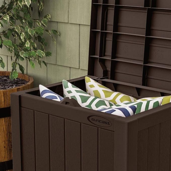 Suncast 17 x 22 Inch Resin 22-Gallon Patio Storage Deck Box, Java Brown - Image 8