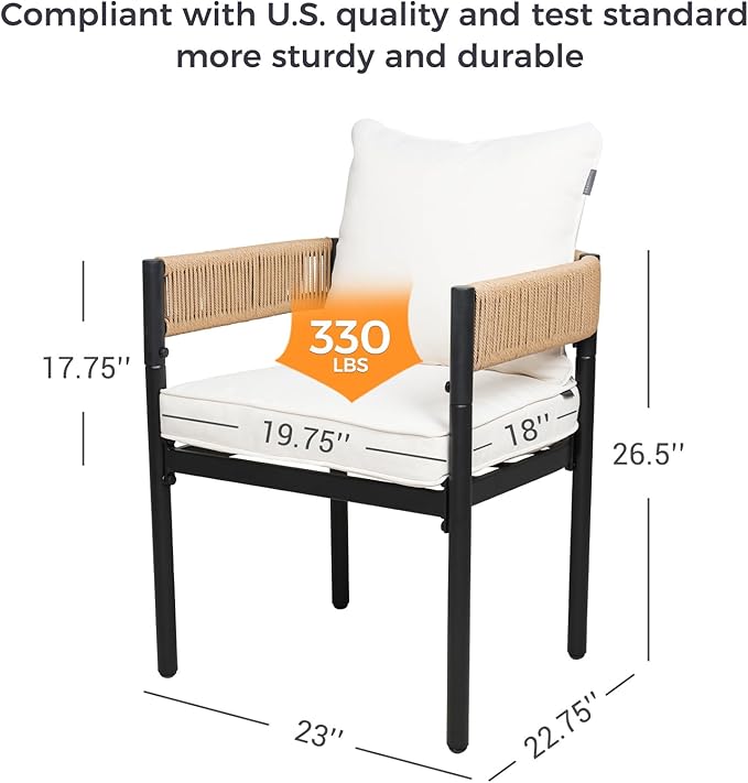 Grand patio Outdoor Dining Set for 6, Metal Woven Wicker Fixed Patio Chairs - Image 5