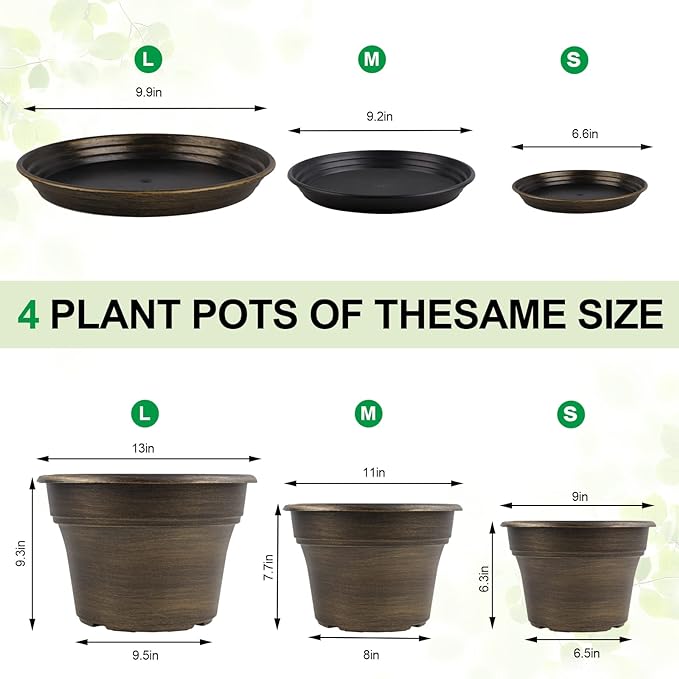 Plant Planters Pots Set of 4 Pack 13 Inch，Large Plastic Flower Pot - Image 3