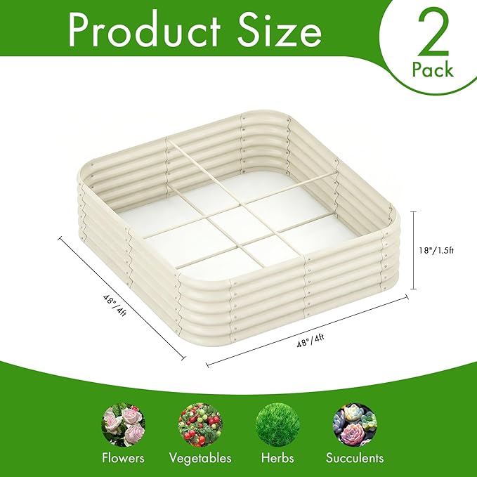 2-Pack 4x1.5ft Galvanized Raised Garden Bed, Outdoor Planter Bed, Metal Planter - Image 2