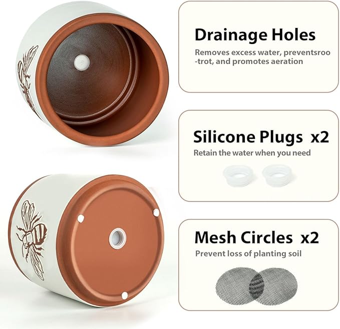 YBX Terracotta Pots Inch with Drainage Holes, Bee Decor, Ceramic Pots - Image 3
