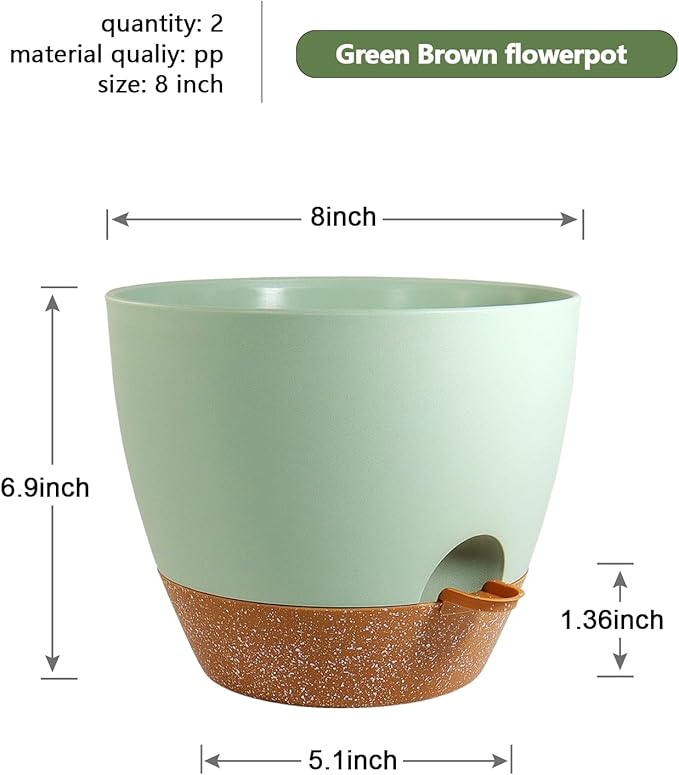 8 inch Self Watering Pots, 2 Pack Plastic Planters - Image 3