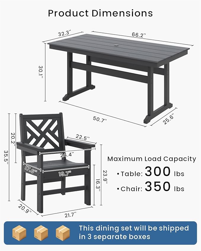 5-Piece Outdoor Dining Set, HDPE All-Weather Patio Table and Chairs Set - Image 2