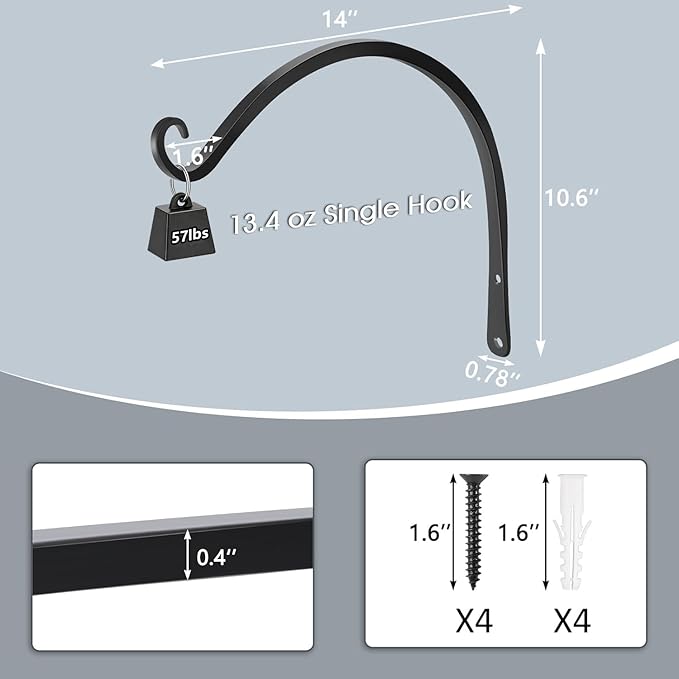 Gtongoko 2 Pack 14 Inch Plant Hangers Outdoor Metal, Plant Hooks - Image 2