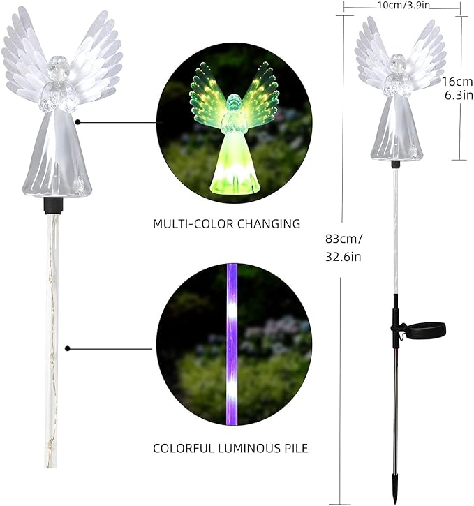 Angel Solar Lights for Cemetery, 2 Pack Solar Lights Outdoor Garden, Color - Image 3