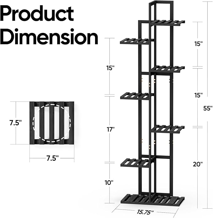 ROSSNY 55 Inch Tall Plant Stand Indoor, 7 Tier 8 Potted Bamboo Plant Stands - Image 2