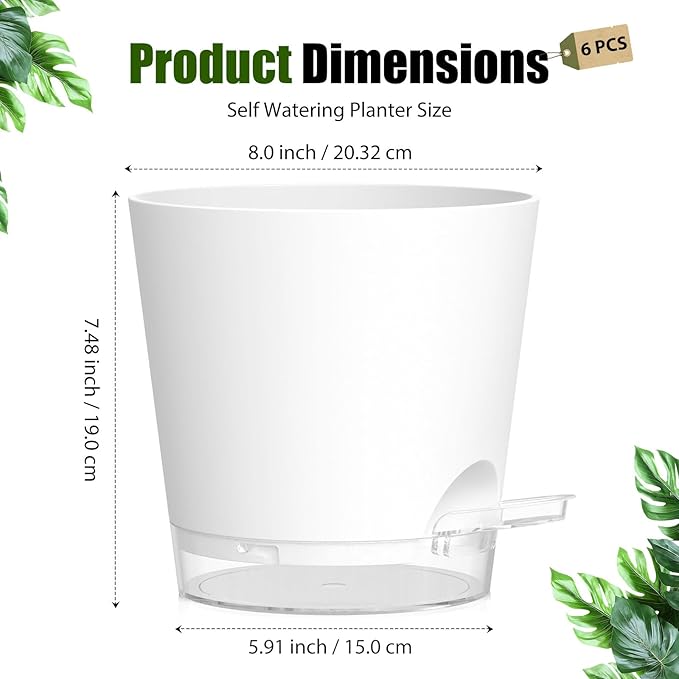 Plant Pots 8 Inch Self Watering Pots, 2 Pack Plastic Planters - Image 5