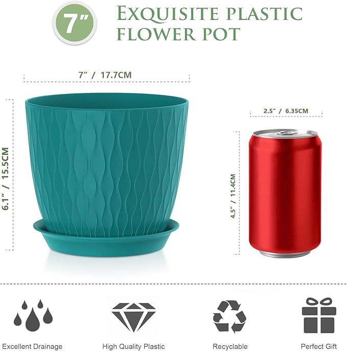 7 inch Flower Pots, 5 Pack Plant Pots - Image 2