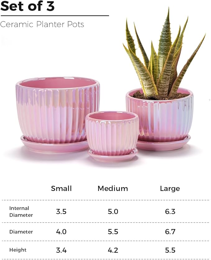 Ton Sin Pink Gold Ceramic Flower Pots, Modern Indoor Decorative Plant Pots Set - Image 2
