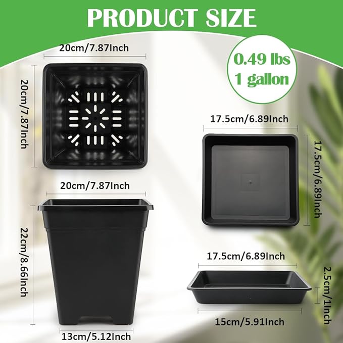 BTPLASTIK Square Plastic Planter 8 Inch, Plant Pots - Image 3