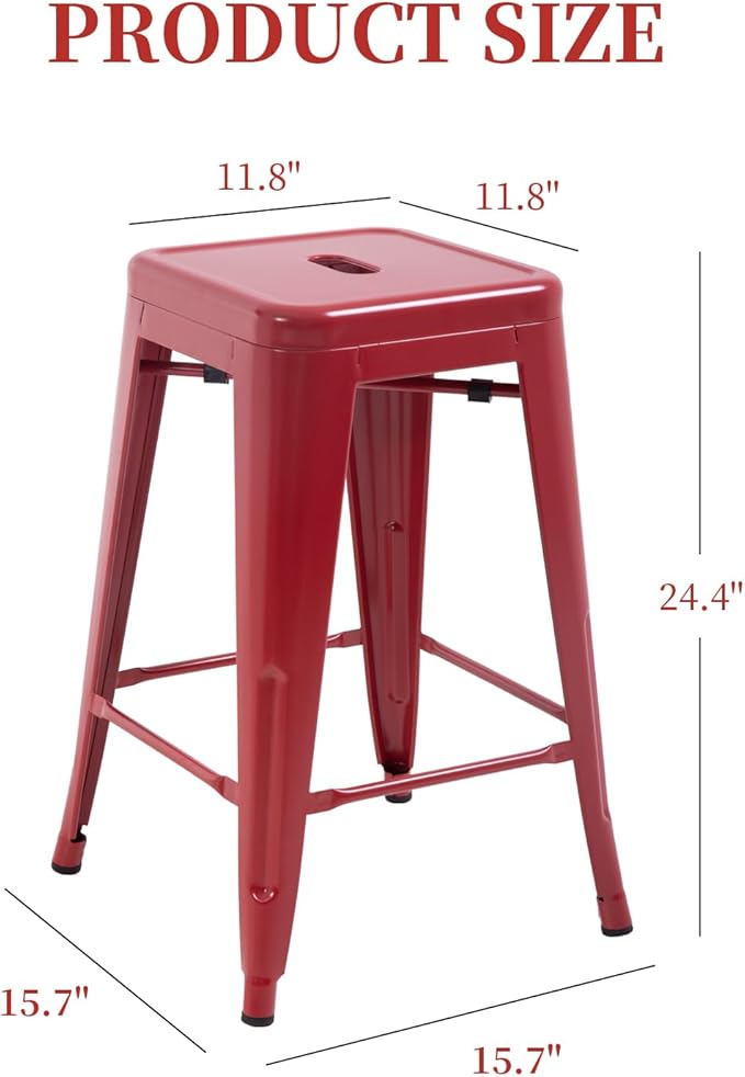 FDW Metal Bar Stools Set of 4 Counter Height Bar Stools 24 Inches Industrial - Image 3