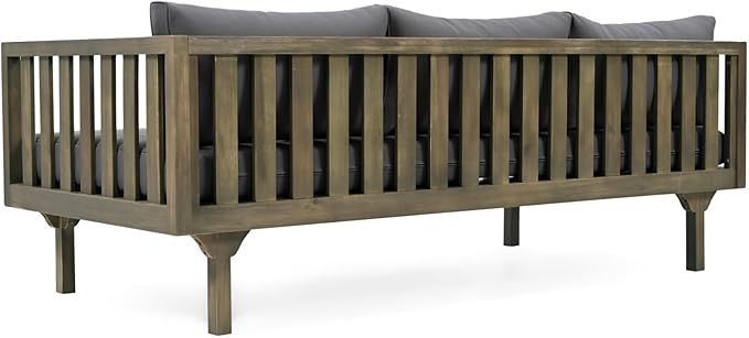 Merax Solid Acacia Wood Couch Chaise Lounge Chair Indoor, 3 Seater Daybed Sofa - Image 7