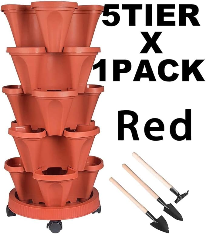 GameXcel Vertical Planter 5 Tier Stackable Planters Garden Planters Strawberry - Image 9