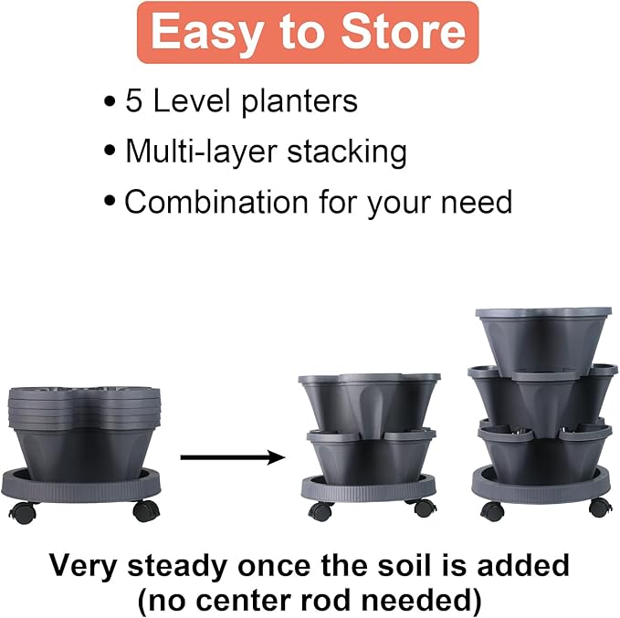 GameXcel Vertical Planter 5 Tier Stackable Planters Garden Planters Strawberry - Image 7