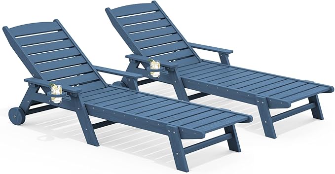 SERWALL Patio Chaise Lounge Chair Set of 2, Poly Lounge Chair by SERWALL
