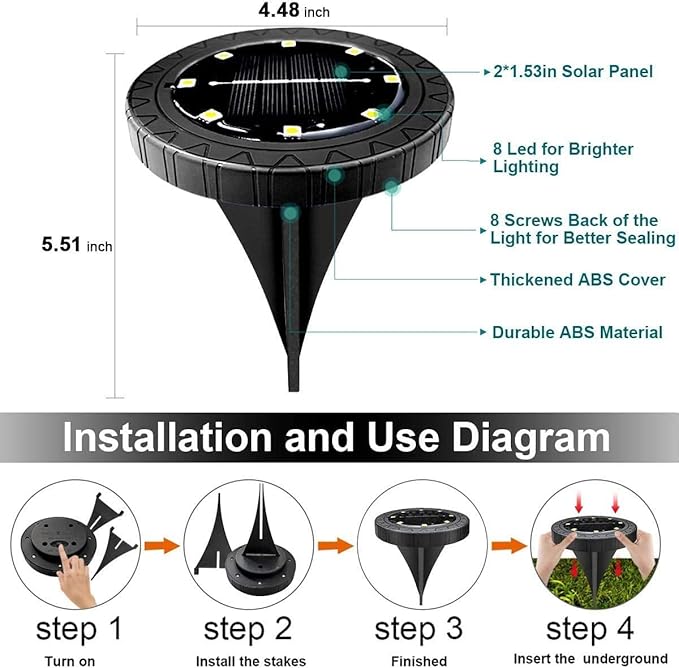 Solar Powered 2Pack, Waterproof LED Outdoor Disk Lights - Image 4