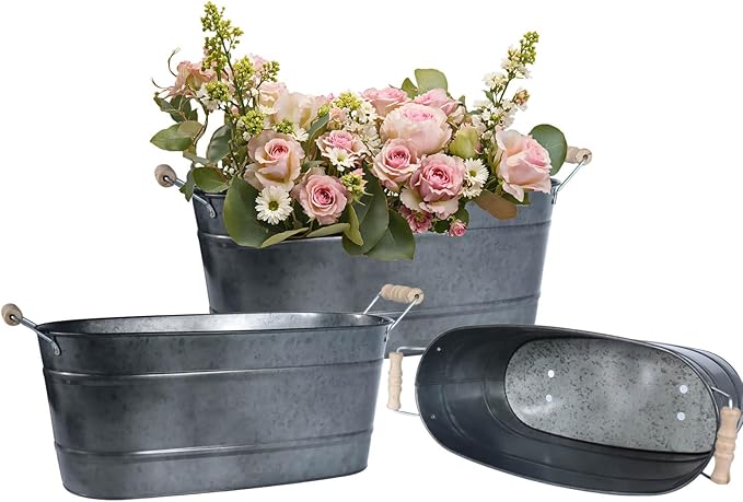 15 Inch Galvanized Planters for Outdoor Plants by vensovo